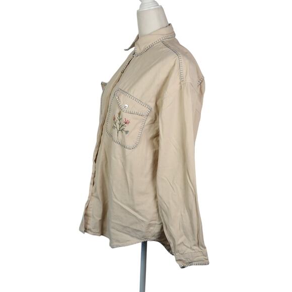 Vintage 90s Andrew's Blues Cream Button Down Shirt Floral Embroidery M - Picture 3 of 5